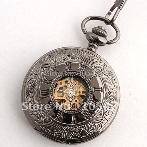 Luxury Bronze Copper Archaize Skeleton Pocket Watches Mens Mechanical