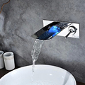 BAKALA Water Power Led Bathroom Tap Faucet Temperature Color Changing LED Waterfall Wall Mount Bathroom Sink