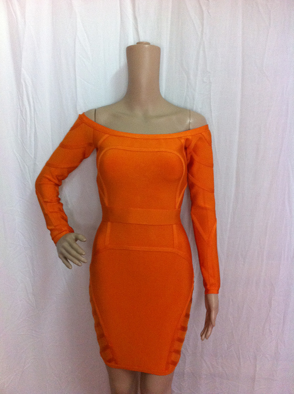 Hot Sale 2013 New Style Orange Colour Ladies HL Bandage Dress Long Sleeve Slash Neck Sexy Mini Dress Evening Party Dress