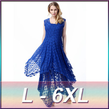 2 pieces high quality plus size 2016 new style lace long irregular round neck sleeveless two-piece sexy Western dress