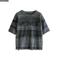 Women Black Half Sleeve Round Neck Tassel Short Pullover 2016 Fall Winter Top Casual Women Cropped