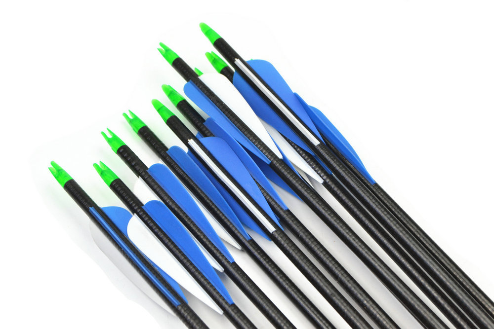 12pcs 32 Inch 82cm Spine 500 Blue White Target Practice Steel Point Archery Fiberglass Arrows for