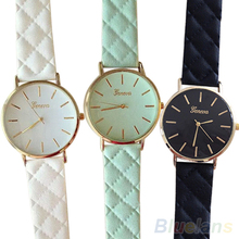 Hombre de moda mujer ginebra damas de imitación de cuero de cuarzo analógico reloj de pulsera 2DM7