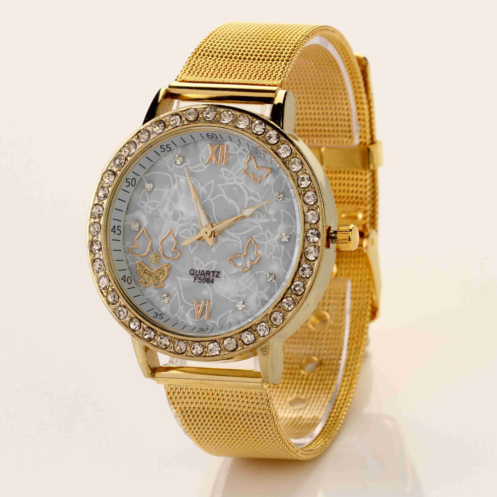 2015 Golden Face Luxury Style Man Watch Quartz Wrist Watch Butterfly Watches Mens Watches Top Brand
