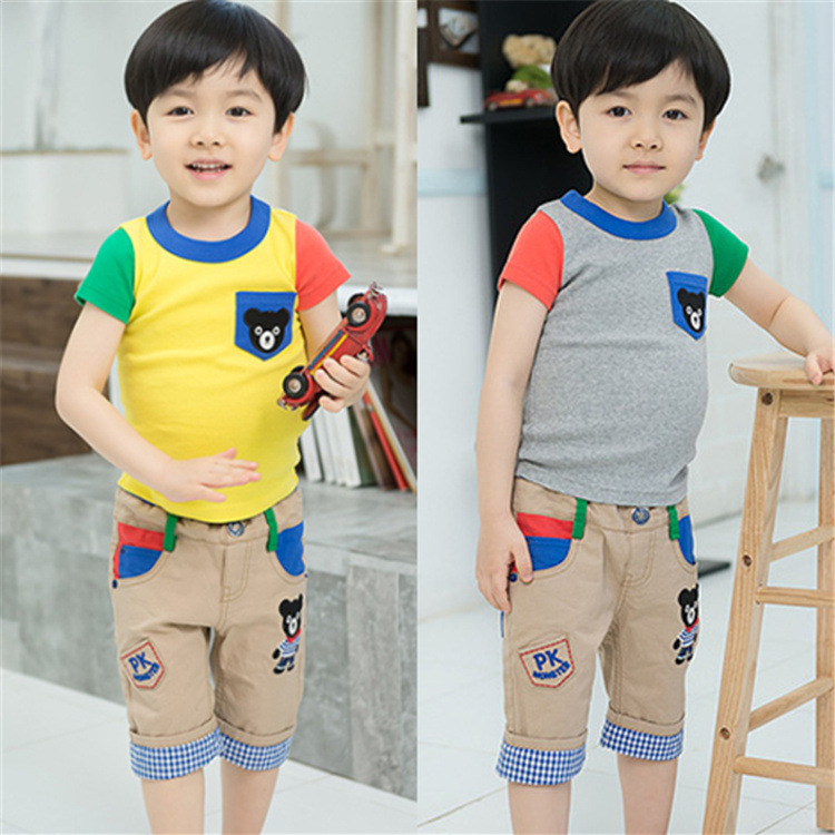 2015 Summer Boys Clothing Set Catroon Bear Children's Clothes Set 2-7 Years Kids t-Shirt + Shorts 2pcs Sets Baby Boy Sports Suit