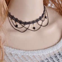 Handmade Chokers Necklaces Gothic Black Lace Flower Chain Sexy Tassel Necklaces Gift Short Collar Jewelry Crochet Necklace NL086
