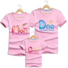 Summer Cotton Happy Family Letter Pattern T Shirt Family Matching Clothing Mom Dad Baby Short-sleeve Tops Family Outfits Clothes