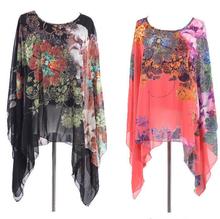 Plus size 4XL 5XL 6XL Ladies Chiffon Blouses chiffon shirts blusas,Batwing sleeve ruffles women asymmetric shirts