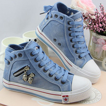 Girls spring top fashion zipper denim shoes plus size high canvas shoes women’s denim casual shoes