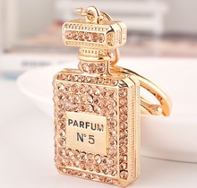 Christmas gift charm Crystal perfume bottle keychain fashion gold-plated key chain ring holder women bag&car accessories