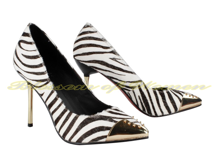 Blossom of Women Free Shipping Zebra Pattern Stiletto Iron High Heels Dress Shoes
