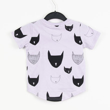 Free Shipping 2014 Brand New Premium 100 Cotton Jersey allover cat print Short Sleeve boy s