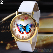 Creative Vintage Butterfly Faux Leather Quartz Analog Dress Wrist Watch Women 47UI