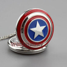Captain America Icon Quartz Pocket Watch with Pendant Necklace Chain for Men Women Xmas Gifts P264