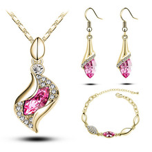 Free Shippingn 18K Gold Plated Austrian Crystal 7 colors Fashion Jewelry Sets Wedding Pendant Necklace earrings bracelet gift