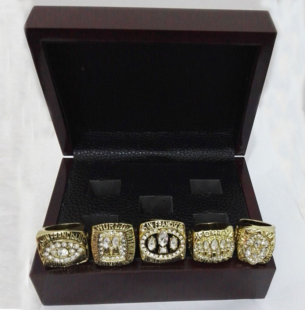 Wholesale  Replica Super Bowl 5 Years 1981/1984/1988/1989/1994 San Francisco 49ers Championship Ring With Wooden Boxes