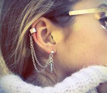 Girl Stylish Punk Rock Leaf Chain Tassel Dangle Ear Cuff Wrap Earring sterling silver and golden