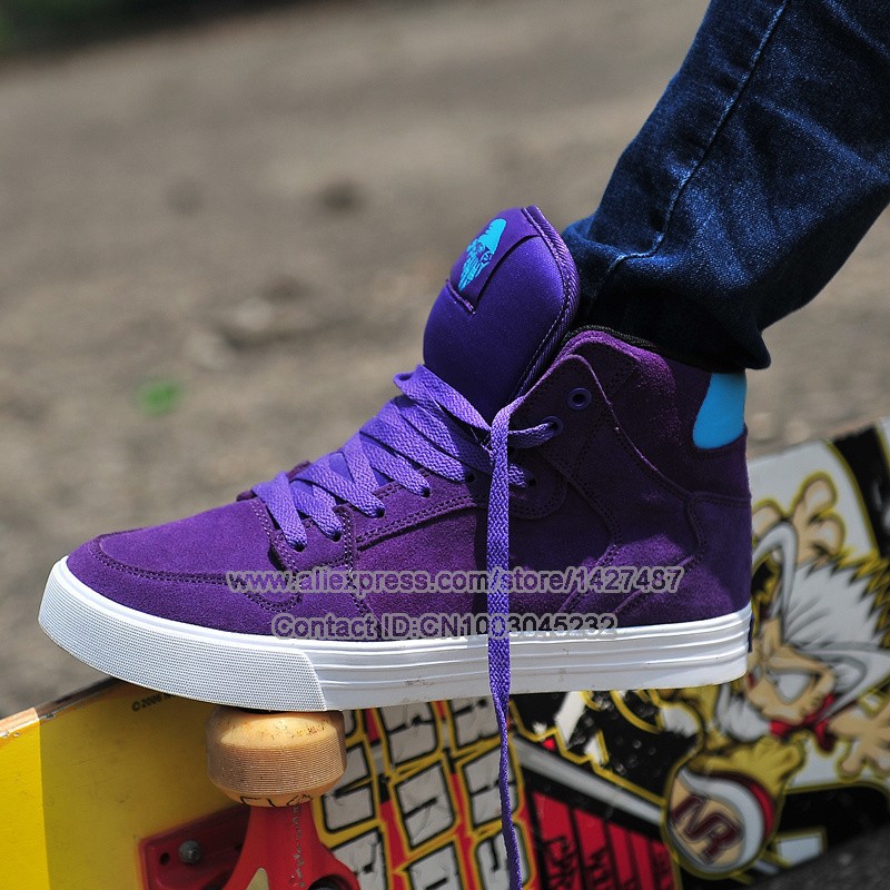 Wholesale Justin Bieber Skytop Chad Muska Purple Full Grain Leather Suede High Top Style Skate Shoes_10