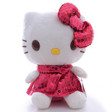 Hot Selling 2015 Hot Pink Plush Hello Kitty Dress Collection Toy Home Car Decor Doll 7” New Free Shipping #LNF