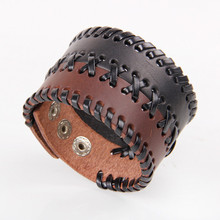 2015 Steampunk Braclet Men Vintage Wide Leather Wrap Bracelet Male Summer Jewelry LB006