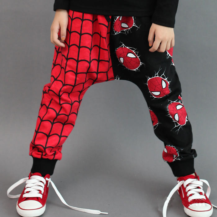 Free shipping Retail 2015 New Unique Design Super Spider man Kids Girls Boys Harem Pants Trousers