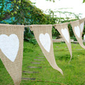 12pcs Jute Rope Flax Triangular Birthday Party Linen Heart Pennant Flag Banner Wedding Home Decor Event