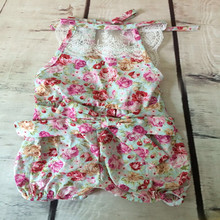 Little Girl Bubble short Romper ,Floral backless halter bubble romper ,shabby chic summer baby playsuit ,1pc Toddler Swag romper