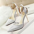 2016 New Summer Shoes Women Pumps Sexy High Heel Shoes Pointed Hollow Carve Metal Chain Ankle