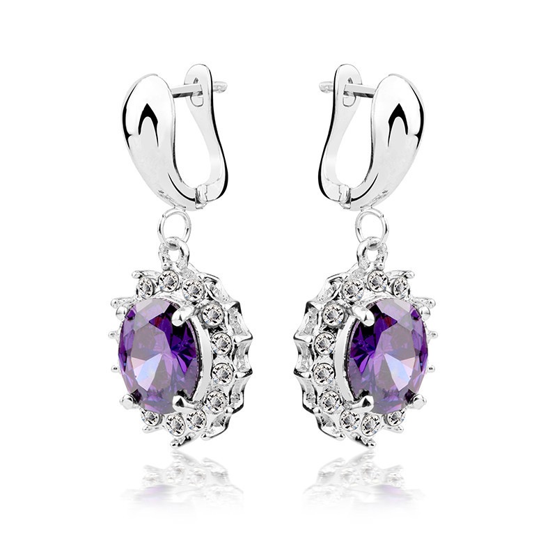 Luxury Brand 925 Sterling Silver Sapphire Jewelry Sets Purple Amethyst Cubic Zirconia Earrings Pendant Necklace Sets for Women