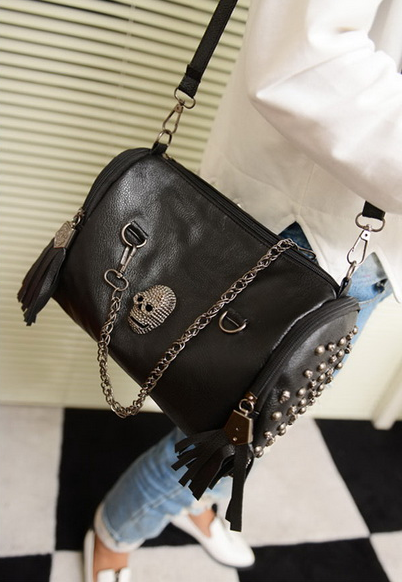 2015 New Hot Women Bags New Women Bag Skull Rivet Tassels Handbag Crossbody Shoulder Satchel Tote