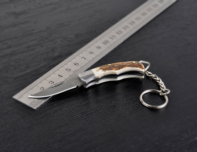 Wholesale Free Shipping Forged Genuine Damascus Mini Pocket Folding Knives Natural Antler Handle 