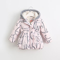 2016 Female Child Cartoon Cat Printed Cotton Wadded Jacket Outerwear Plus Velvet Thickening baby cotton padded