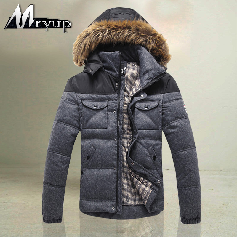 2013 New Winter Men's Parka Coat Sports Fur collar Hooded Down Jacket Brand Size XXL Thickening Medium Long Warm Outdoor Gray