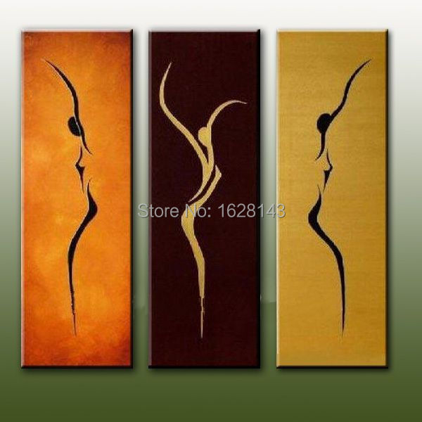 3 Screen Gift HAND PAINTED Pop canvas art Abstract Modern Decorative art jump girl oil paintings yellow wall picture 3pn4