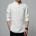2016 New Style High Quality Linen Shirt Men Fashion Stand Collar Long Sleeve Slim Shirts Casual