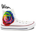 Wen Original Hand Painted Shoes Design Custom Colorful Rose Man Woman s High Top Canvas Sneakers