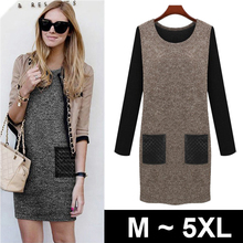 European style elegant plus size women clothing long sleeve coffee black sweater dress dresses casual dress