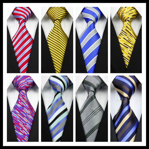 CON47 Classic Man s Yellow Purple Gray Blue Stripe Silk Polyester Woven Tie Business Wedding Party