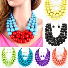 Classic Fashion Bib Bubble Statement Necklaces Collar Acrylic Bead Drop Chokers For Women Earing+Necklace  14203