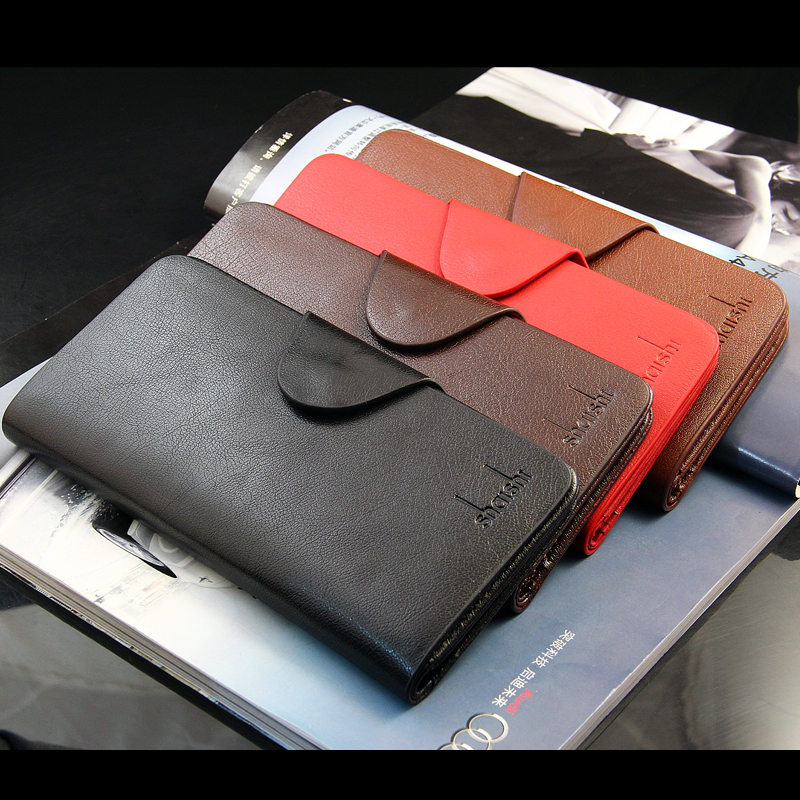 Hot Sale Classic style men wallets black brown red solid color mix leather long Card holders