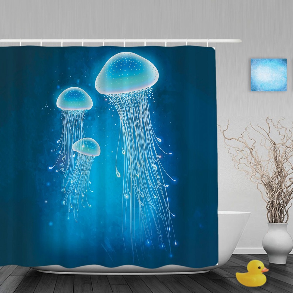 Glowing quallen unterwasser bad duschvorhang meeresbewohner duschvorhänge wasserdichte mehltau polyester stoff mit hakenchina