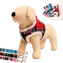 Free shipping new arrival tartan thermal adjustable winter dog harness dog vest with leashes pet collars outdoor walking