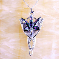 lingmei Vintage Lord of the Arwen Evenstar Mysterious Rainbow Topaz 925 Silver Chain Necklace Pendant Women Jewelry Wholesale