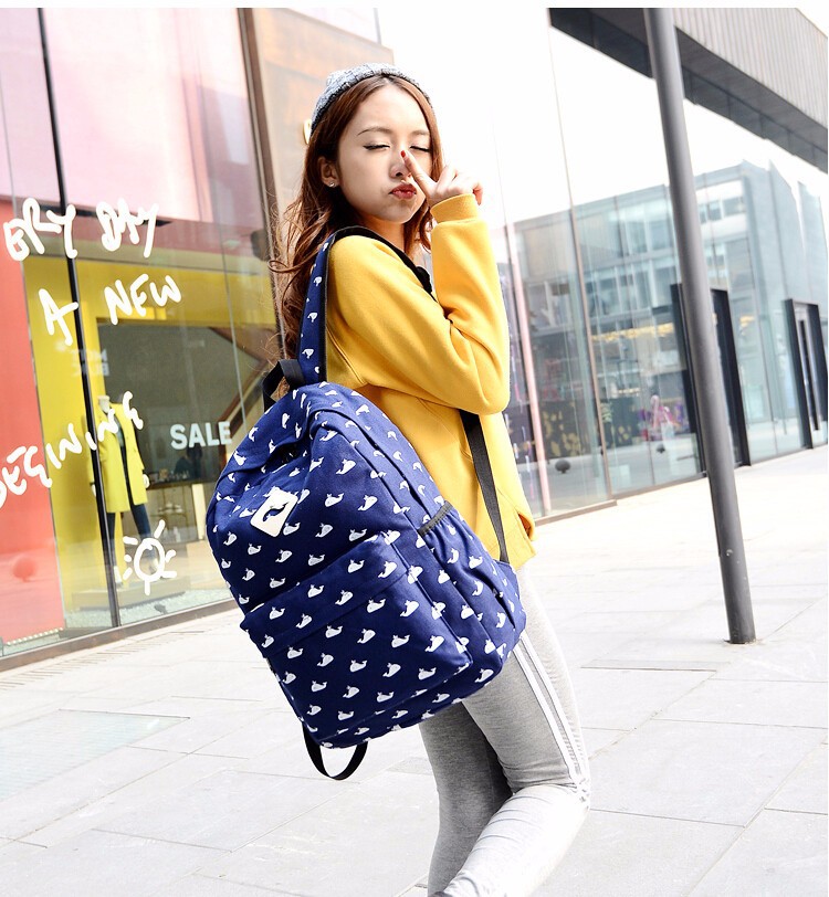 Small whales animals backpacks han edition fashion women canvas backpack girl school bags travel bag (4)