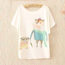 2016 Top Brand O-Neck Women T Shirt Coming Dogs and foxes printing t-shirt short sleeve Casual t shirt Woman loose tops tees