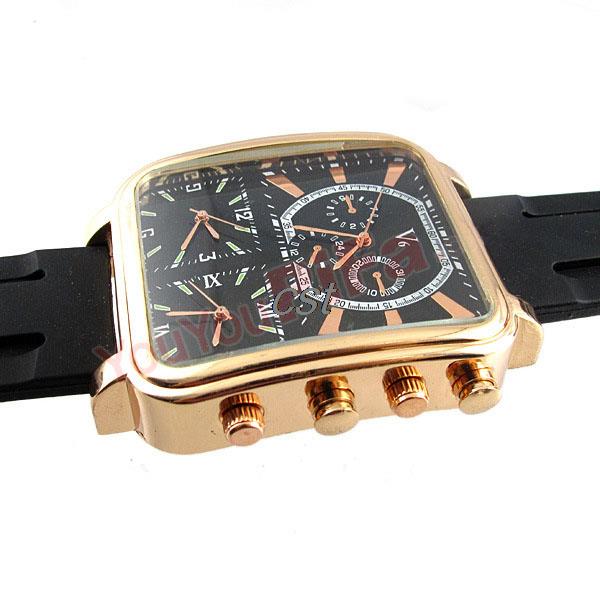 Wholesale Fashion V6 Oversized Square 3 time Dials Gold Case Black Rubber Sports Men s Quartz