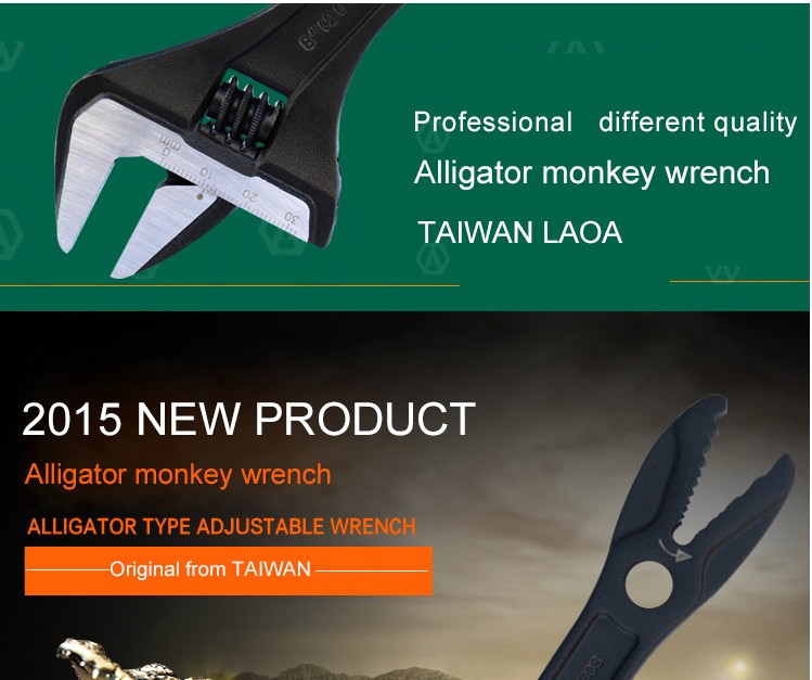 LAOA Normal Type  Professional Multitool Alligator Monkey Wrench Adjustable Spanner Hand Tool Made In Taiwan