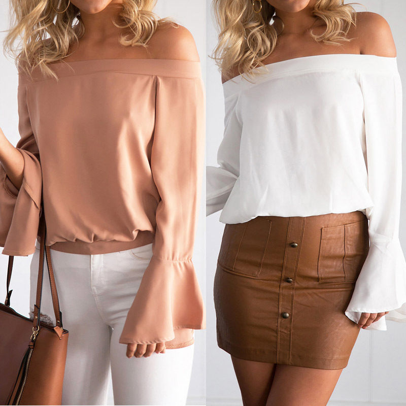 Celmia Plus Size 3XL Women Sexy Off Shoulder Chiffon Blouse Vintage Casual Solid Flare Long Sleeve Tops Shirt 2018 Summer Blusa aeProduct.getSubject()