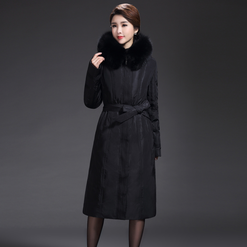 Fashion plus size plus size thin long slim luxury fur collar with a hood down coat outerwear