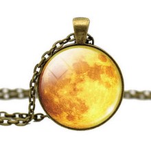 Antique Bronze Glass Cabochon Planet Pendant Chain Galaxy Earth Chock Necklace Art Picture Women Fashion Jewelry